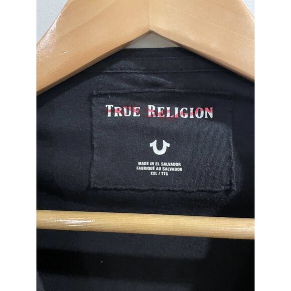 True Religion Jeans Circuitz T-Shirt Men's XXL Black Gold Short Sleeve Logo Top - Picture 2 of 3